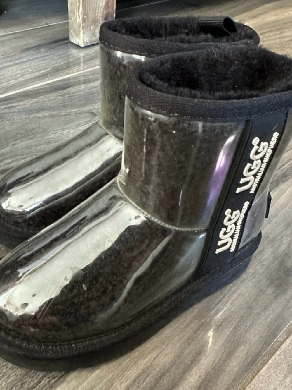 UGG Kids Black Glossy Short Rain & Snow Boots
